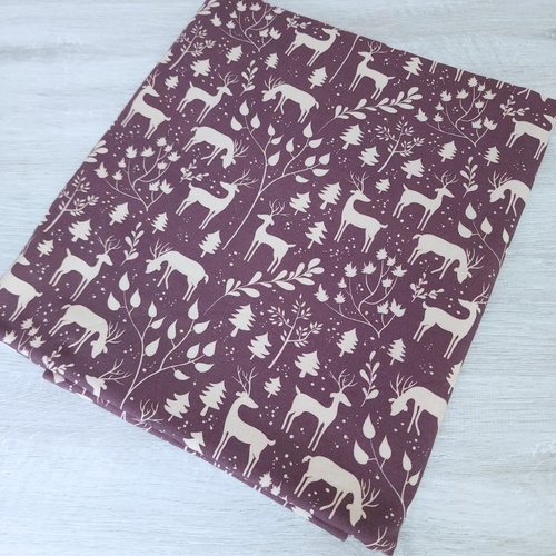 *REMNANT 120cm* European Cotton Elastane Jersey, Oeko-Tex, Xmas Deers Mauve