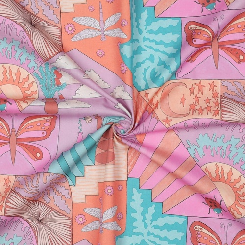 European Cotton Poplin, Pastel Promenade Coral