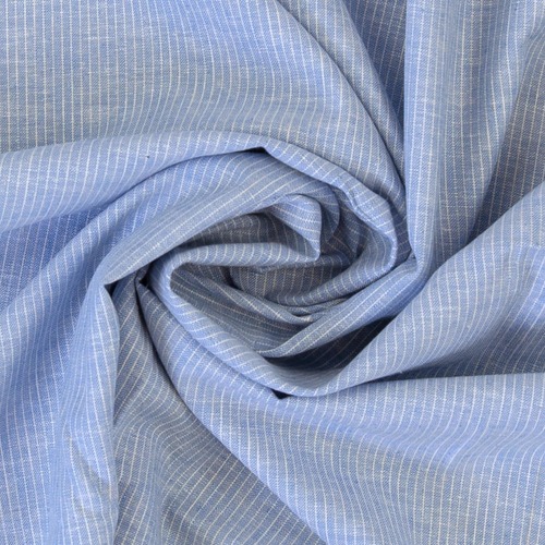 *REMNANT 135cm* European Chambray Look Linen Cotton Blend Woven, Oeko-Tex, Lines Cornflower