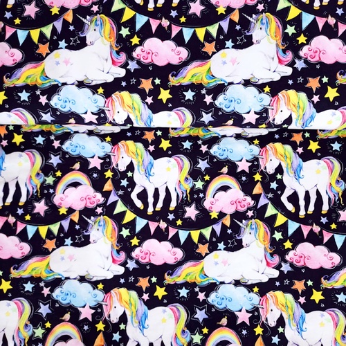 *REMNANT 47cm* European Cotton Elastane Jersey, Oeko-Tex, Unicorns Dark Navy