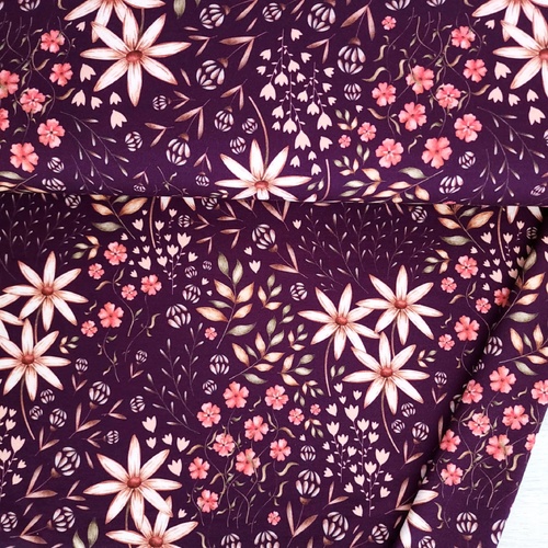 *REMNANT 87cm* European Knit, Oeko-Tex, French Terry, Autumn Meadows Dark Amethyst