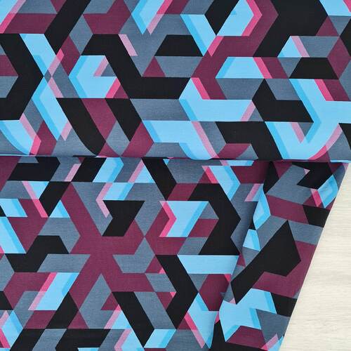 *REMNANT 82cm* European Knit, Oeko-Tex French Terry, Geometric Camouflage Blue