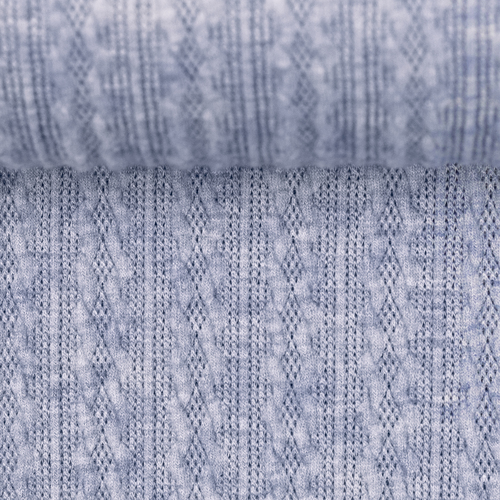 *REMNANT 86cm* European Cable Jersey Knit, Melange Ranch Blue