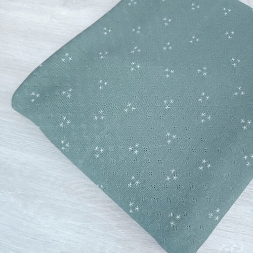 *REMNANT 130cm* European Cotton Pointelle Jersey Knit, Oeko-Tex, Dainty Star Dark Acacia