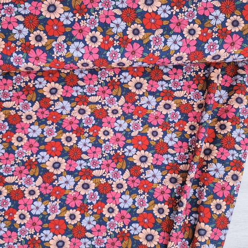 *REMNANT 79cm* European Cotton Elastane Jersey, Oeko-Tex, Retro Posy