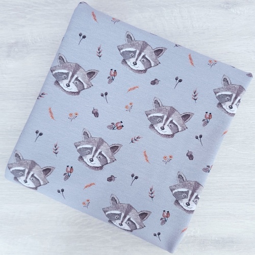 *REMNANT 90cm* European Knit, Oeko-Tex, French Terry, Raccoon Dusty Blue