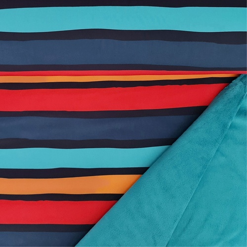 *REMNANT 117cm* European Softshell, Nano Stretch, Wide Stripes Multi Petrol