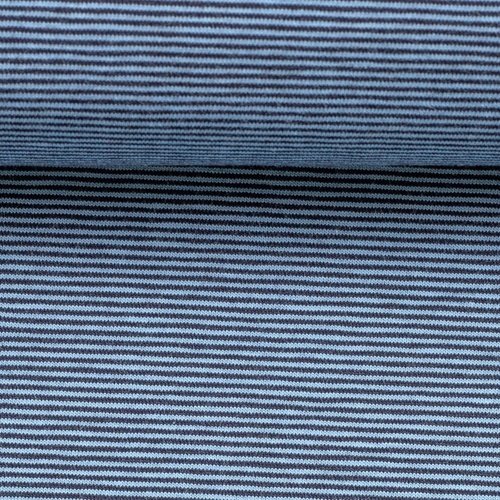 European Ribbing, Oeko-Tex, 1mm Yarn Dyed Stripes Navy/Light Blue