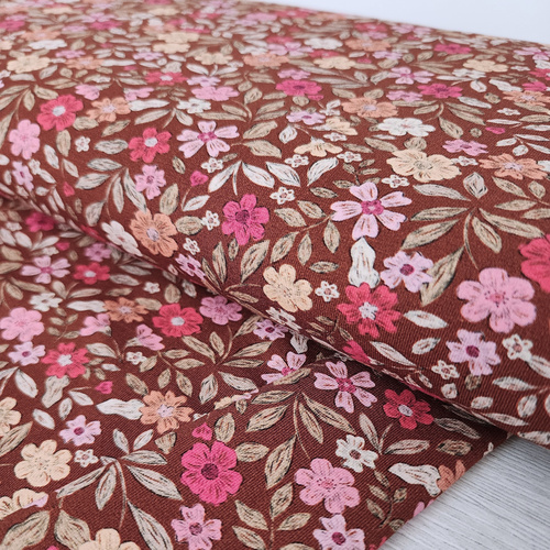 *REMNANT 130cm* European Cotton Elastane Jersey, Oeko-Tex, Vintage Floral Autumn