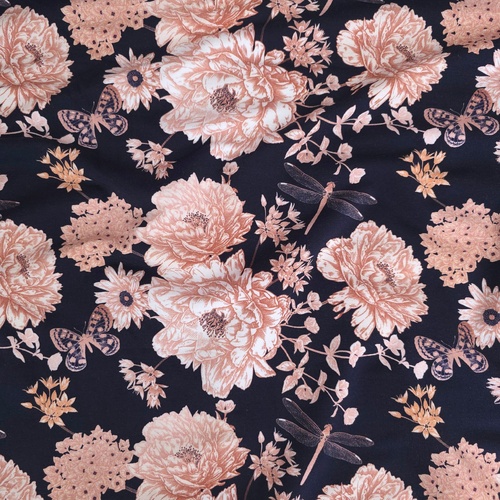 European Modal/Cotton Blend Elastane French Terry Knit, Heirloom Peony