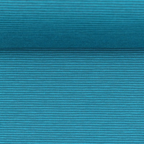 *REMNANT 42cm* European Cotton Elastane Jersey, Oeko-Tex, 1mm Yarn Dyed Stripes Deep Aqua