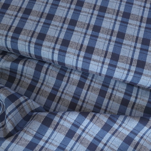 European Fine Brushed Cotton Flannel, Plaid Denim Blue