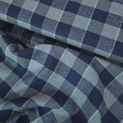 European Fine Brushed Cotton Flannel, Buffalo Plaid Navy Green