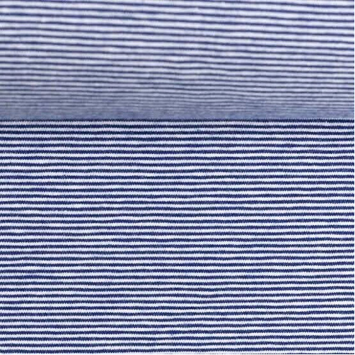 *REMNANT 78cm* European Cotton Elastane Jersey, Oeko-Tex, 1mm Yarn Dyed Stripes Dark Blue/White