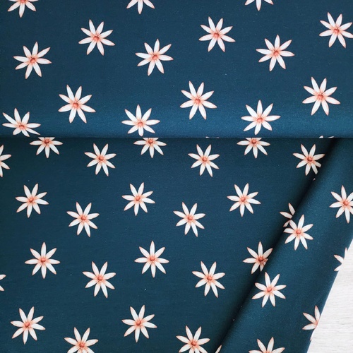 *REMNANT 127cm* European Knit, Oeko-Tex, French Terry, Autumn Daisy Dark Peacock