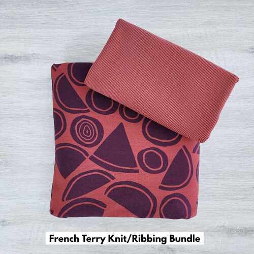 *2 PIECE BUNDLE DEAL* European Knit, Oeko-Tex French Terry, Stoke the Fire Port & Chestnut Fine Ribbed Ribbing