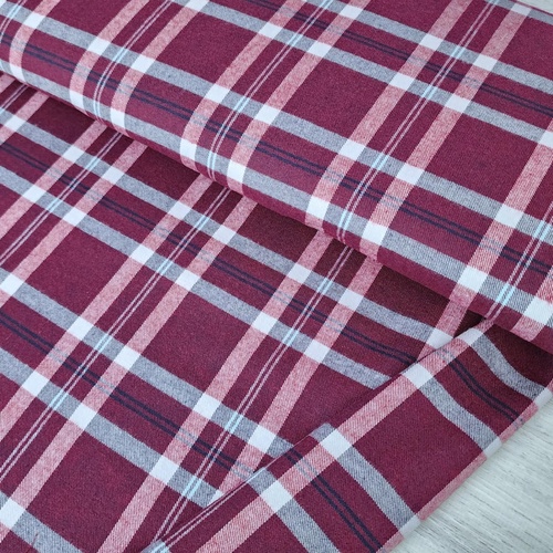 *REMNANT 56cm* European Fine Brushed Cotton Flannel, Plaid Burgundy/White