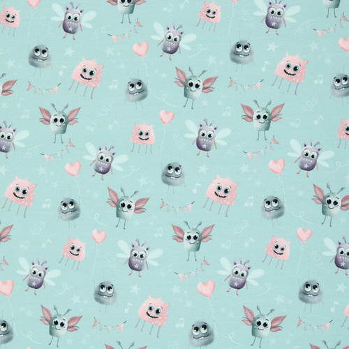*REMNANT 95cm* European Cotton Elastane Jersey, Oeko-Tex, Fairy Monsters
