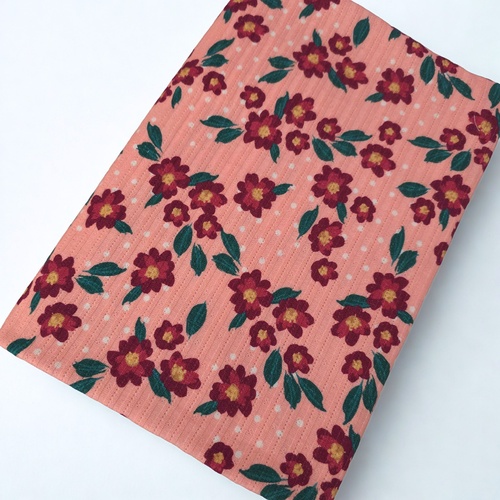 *REMNANT 130cm* European Cotton Ribbed Pointelle Jersey, Oeko-Tex, Sweet Flowers