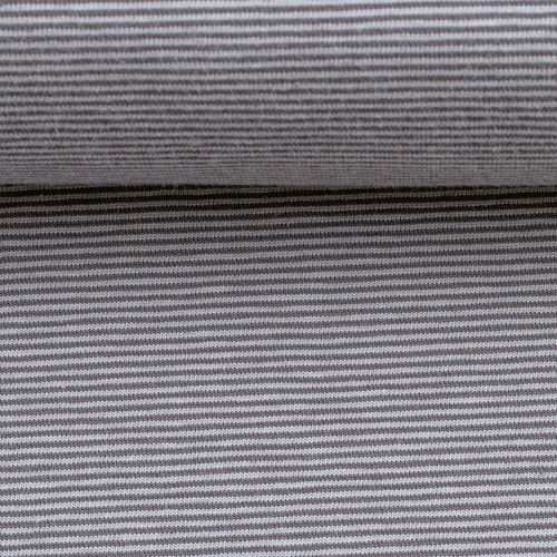 *REMNANT 43cm* European Cotton Elastane Jersey, Oeko-Tex, 1mm Yard Dyed Stripes Light/Dark Grey