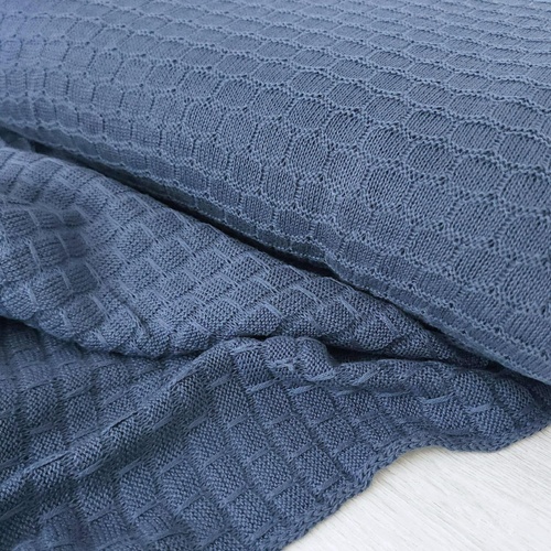 *REMNANT 166cm* European 100% Cotton Lattice Textured Knit, Oeko-Tex, Jeans Blue