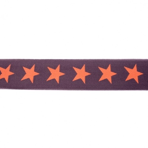 *REMNANT 213cm* Waistband Elastic, Soft 40mm Stars Dark Grey Coral