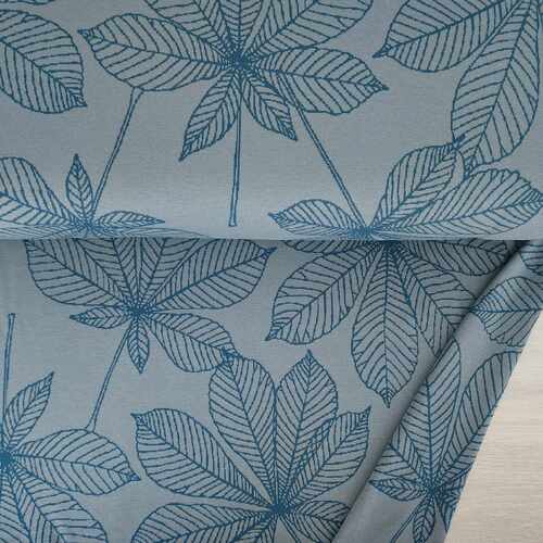 *REMNANT 87cm* European Cotton Jacquard Knit, Oeko-Tex, Leaves Steel Teal
