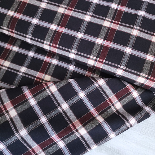 *REMNANT 93cm* European Fine Brushed Cotton Flannel, Plaid Dark Navy/Cream