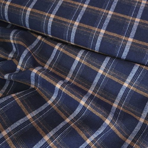 *REMNANT 50cm* European Fine Brushed Cotton Flannel, Large Plaid Navy
