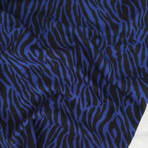 *REMNANT 140cm* European Woven Viscose, Oeko-Tex, Zebra Lapis Blue