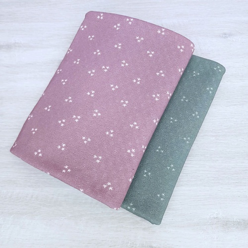 *2 PIECE BUNDLE DEAL* European Cotton Pointelle Jersey Knit, Oeko-Tex, Dainty Star Dark Acacia & Dark Wisteria