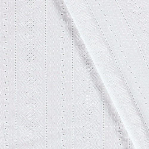 *REMNANT 108cm* European Broderie Anglaise Cotton, Embroidered Lines Bright White