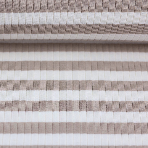 *REMNANT 128cm* European Lounge Ribbed Jersey Knit, Oeko-Tex, Stripes Almond