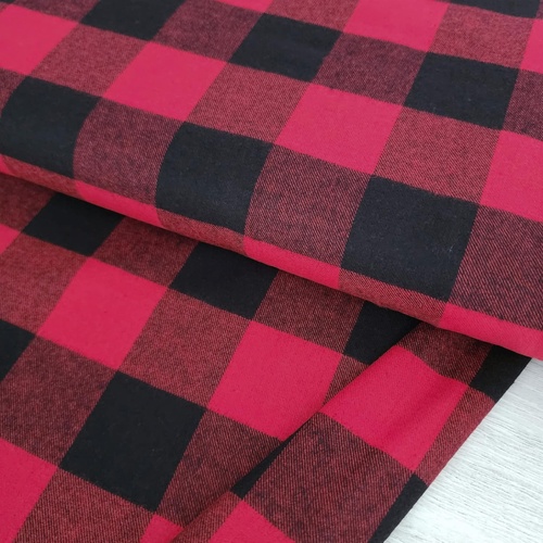 *REMNANT 59cm* European Fine Brushed Cotton Flannel, Buffalo Plaid Red/Black