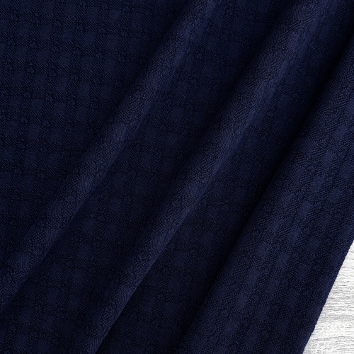 European Textured Jacquard Look Cotton Jersey Knit, Oeko-Tex, Navy