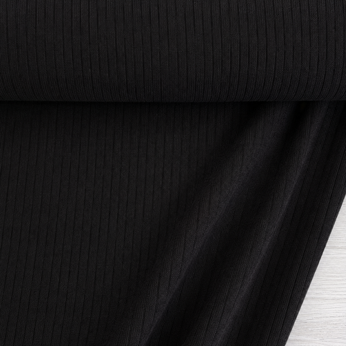 European Lightweight Linen Cotton Ribbed Jersey Knit, Oeko-Tex, Black