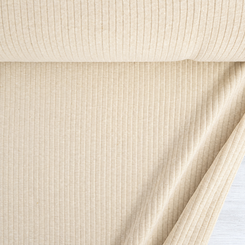 European Lightweight Linen Cotton Ribbed Jersey Knit, Oeko-Tex, Vanilla Cream
