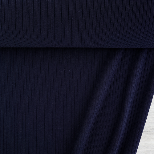 European Lightweight Linen Cotton Ribbed Jersey Knit, Oeko-Tex, Navy
