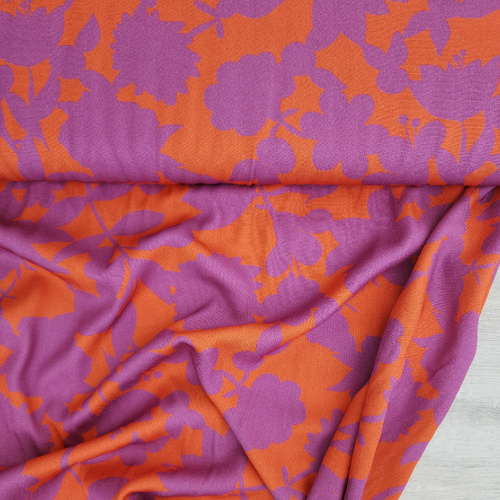 *REMNANT 169cm* European Woven Viscose, Oeko-Tex, Happy Flowers Tangelo