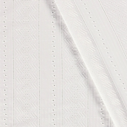 *REMNANT 54cm* European Broderie Anglaise Cotton, Embroidered Lines Vanilla White