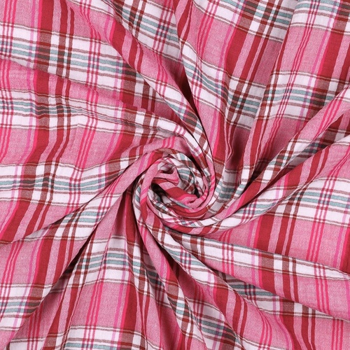 European Reversible Check Cotton Double Gauze, Oeko-Tex, Pink Madras Plaid