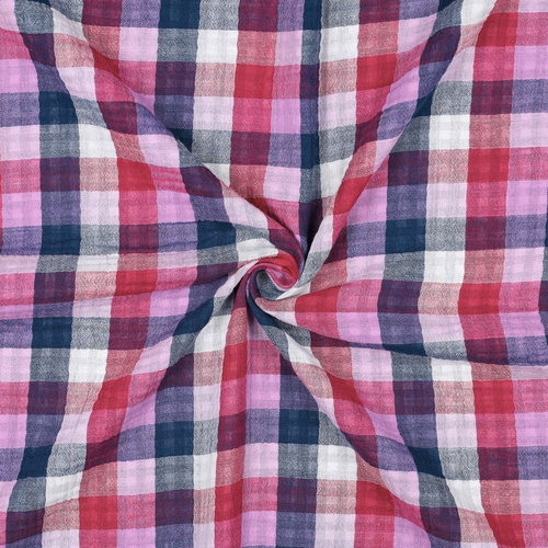 European Cotton Double Gauze, Oeko-Tex, Berry Multi Gingham