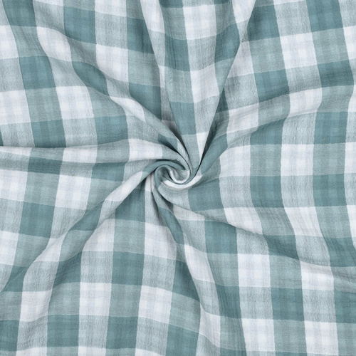 European Cotton Double Gauze, Oeko-Tex, Large Gingham Powder