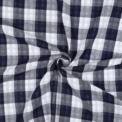 European Cotton Double Gauze, Oeko-Tex, Large Gingham Navy
