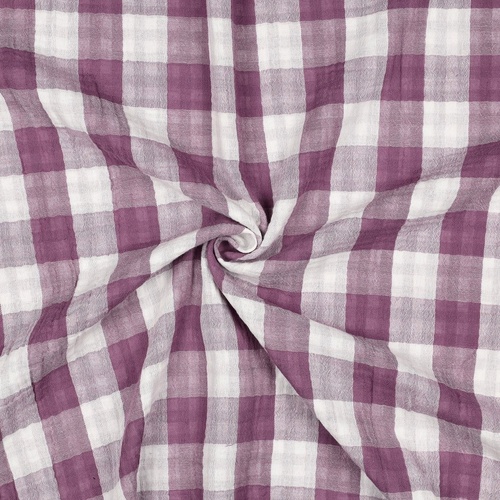 European Cotton Double Gauze, Oeko-Tex, Large Gingham Grape