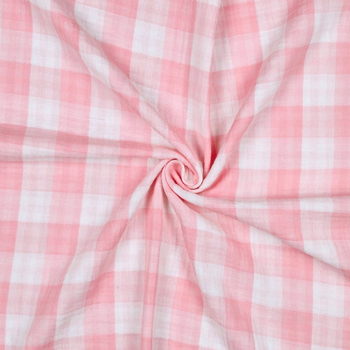 European Cotton Double Gauze, Oeko-Tex, Large Gingham Pink