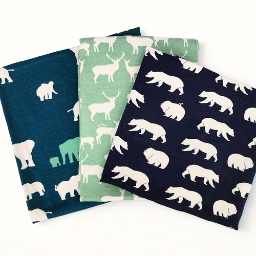 Organic Interlock Jersey Knit Remnants Bundle - 3 Piece Woodland Animals