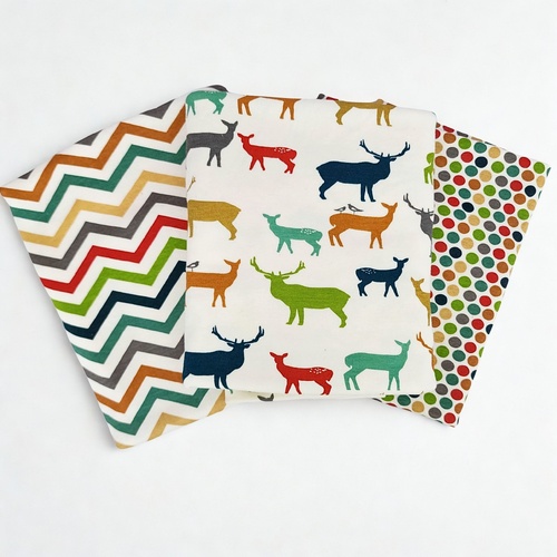 Organic Interlock Jersey Knit Remnants Bundle - 4 Piece Rainbow Elks & Chevron