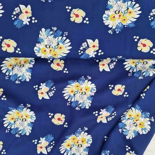 *REMNANT 57cm* European Woven Viscose, Oeko-Tex, Bouquet Dark Blue