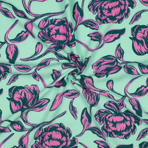 European Woven Viscose, Oeko-Tex, Mint Peony